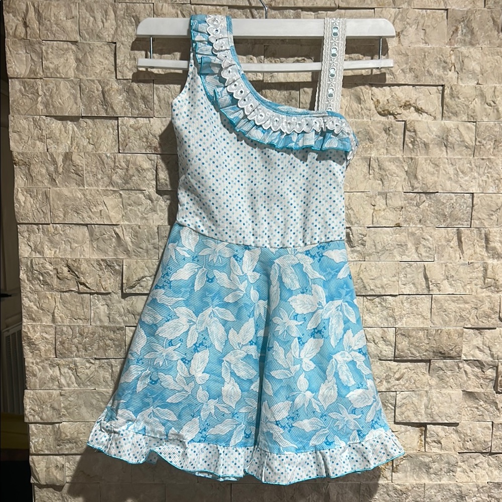 Blue Floral One-Shoulder Kids Dress